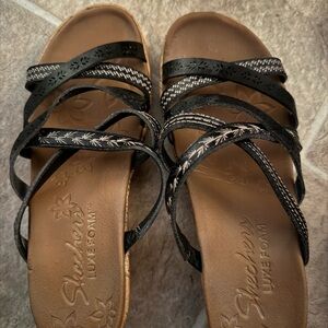 Skechers Black and Tan Strappy Sandals